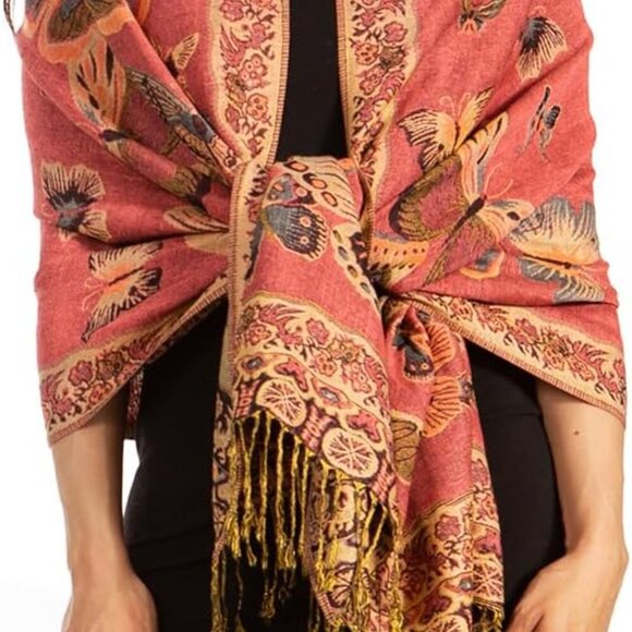 Liua Long Wide Woven Patterned Design Multi Colored Pashmina Shawl/Scarf - Picture 1 of 8